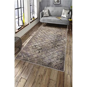 Makinede Yıkanabilir Leke Tutmaz  lila Deko Deri Kaymaz Taban Vintage Salon Saçaksız Halı A127 100x200 cm