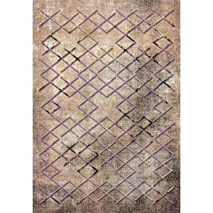 Makinede Yıkanabilir Leke Tutmaz  lila Deko Deri Kaymaz Taban Vintage Salon Saçaksız Halı A127 100x200 cm