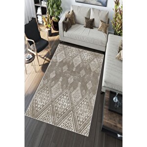 Makinede Yıkanabilir Leke Tutmaz  vizon Deko Deri Kaymaz Taban Modern Salon Saçaksız Halı A193