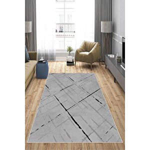 Makinede Yıkanabilir Leke Tutmaz  gri Pvc Deri Kaymaz Taban Modern Salon Saçaksız Halı A166