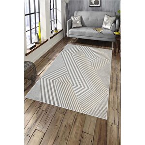 Makinede Yıkanabilir Leke Tutmaz  vizon Deko Deri Kaymaz Taban Modern Salon Saçaksız Halı A186 100x300 cm