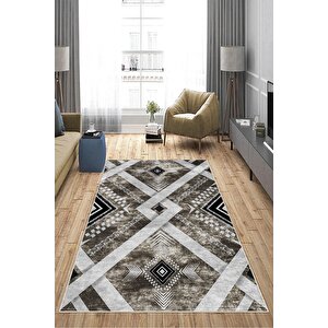 Makinede Yıkanabilir Leke Tutmaz  kahverengi Deko Deri Kaymaz Taban Modern Salon Saçaksız Halı A175