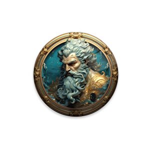 Zeus Heykeli Yuvarlak Cam Tablo | Hediyelik, Dekoratif, Ofis, Mutfak 50x50 cm