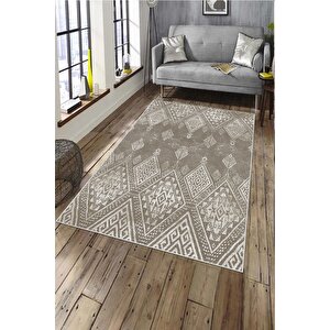 Makinede Yıkanabilir Leke Tutmaz  vizon Deko Deri Kaymaz Taban Modern Salon Saçaksız Halı A193 80x200 cm