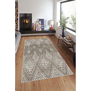 Makinede Yıkanabilir Leke Tutmaz  vizon Deko Deri Kaymaz Taban Modern Salon Saçaksız Halı A193 80x200 cm
