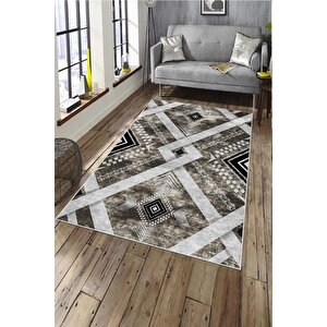 Makinede Yıkanabilir Leke Tutmaz  kahverengi Deko Deri Kaymaz Taban Modern Salon Saçaksız Halı A175 80x200 cm