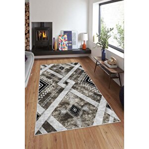 Makinede Yıkanabilir Leke Tutmaz  kahverengi Deko Deri Kaymaz Taban Modern Salon Saçaksız Halı A175 80x200 cm