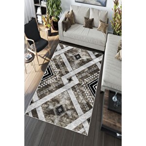 Makinede Yıkanabilir Leke Tutmaz  kahverengi Deko Deri Kaymaz Taban Modern Salon Saçaksız Halı A175
