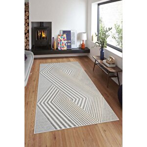 Makinede Yıkanabilir Leke Tutmaz  vizon Deko Deri Kaymaz Taban Modern Salon Saçaksız Halı A186 180x280 cm