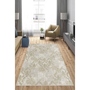 Makinede Yıkanabilir Leke Tutmaz  krem Deko Deri Kaymaz Taban Modern Salon Saçaksız Halı A159