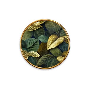 Yapraklar Yuvarlak Cam Tablo | Hediyelik, Dekoratif, Ofis, Mutfak 50x50 cm