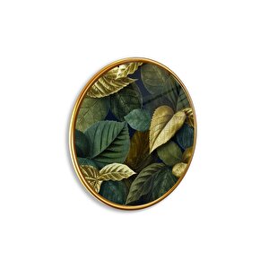 Yapraklar Yuvarlak Cam Tablo | Hediyelik, Dekoratif, Ofis, Mutfak 50x50 cm