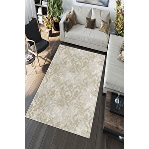 Makinede Yıkanabilir Leke Tutmaz  krem Deko Deri Kaymaz Taban Modern Salon Saçaksız Halı A159