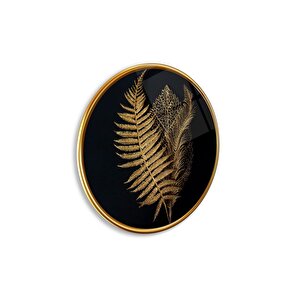 Gold Yapraklar Yuvarlak Cam Tablo | Hediyelik, Dekoratif, Ofis, Mutfak 50x50 cm