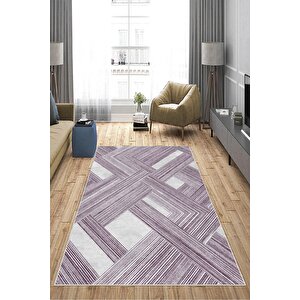 Makinede Yıkanabilir Leke Tutmaz  mürdüm Deko Deri Kaymaz Taban Modern Salon Saçaksız Halı A139