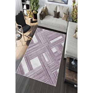 Makinede Yıkanabilir Leke Tutmaz  mürdüm Deko Deri Kaymaz Taban Modern Salon Saçaksız Halı A139