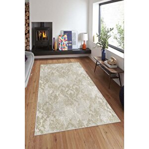 Makinede Yıkanabilir Leke Tutmaz  krem Deko Deri Kaymaz Taban Modern Salon Saçaksız Halı A159 80x300 cm