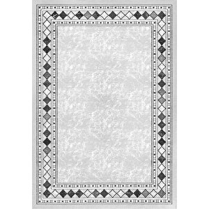 Makinede Yıkanabilir Leke Tutmaz  gri Deko Deri Kaymaz Taban Etnik Çerçeve Salon Saçaksız Halı A296 160x230 cm