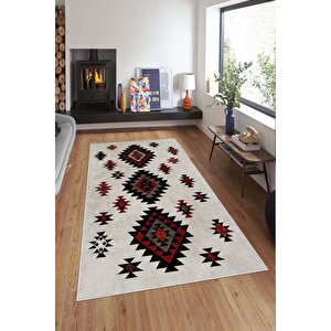 Makinede Yıkanabilir Leke Tutmaz  kırmızı Deko Deri Kaymaz Taban Modern Salon Saçaksız Halı A133
