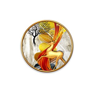 Gold Geyik Yuvarlak Cam Tablo | Hediyelik, Dekoratif, Ofis, Mutfak 50x50 cm