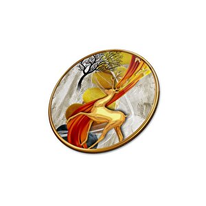 Gold Geyik Yuvarlak Cam Tablo | Hediyelik, Dekoratif, Ofis, Mutfak 50x50 cm