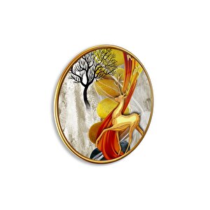 Gold Geyik Yuvarlak Cam Tablo | Hediyelik, Dekoratif, Ofis, Mutfak 50x50 cm