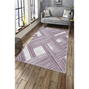 Makinede Yıkanabilir Leke Tutmaz  mürdüm Deko Deri Kaymaz Taban Modern Salon Saçaksız Halı A139 80x300 cm