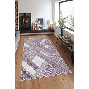 Makinede Yıkanabilir Leke Tutmaz  mürdüm Deko Deri Kaymaz Taban Modern Salon Saçaksız Halı A139 80x300 cm