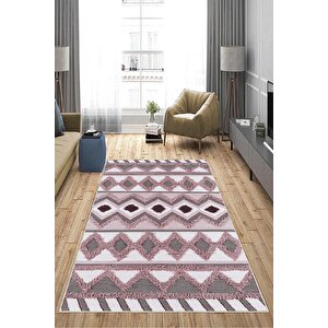 Makinede Yıkanabilir Leke Tutmaz  pembe Deko Deri Kaymaz Taban Etnik Salon Saçaksız Halı A274