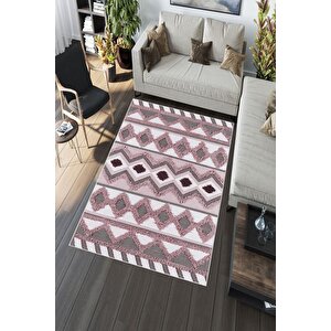Makinede Yıkanabilir Leke Tutmaz  pembe Deko Deri Kaymaz Taban Etnik Salon Saçaksız Halı A274