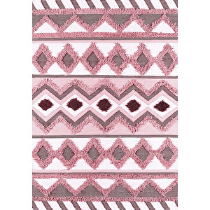 Makinede Yıkanabilir Leke Tutmaz  pembe Deko Deri Kaymaz Taban Etnik Salon Saçaksız Halı A274 80x300 cm