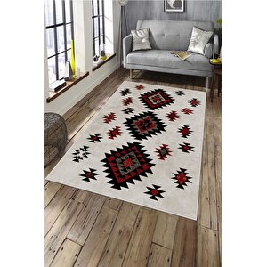 Makinede Yıkanabilir Leke Tutmaz  kırmızı Deko Deri Kaymaz Taban Modern Salon Saçaksız Halı A133 80x150 cm