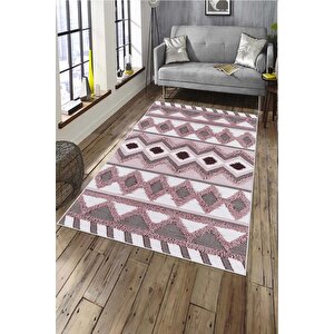 Makinede Yıkanabilir Leke Tutmaz  pembe Deko Deri Kaymaz Taban Etnik Salon Saçaksız Halı A274 200x300 cm