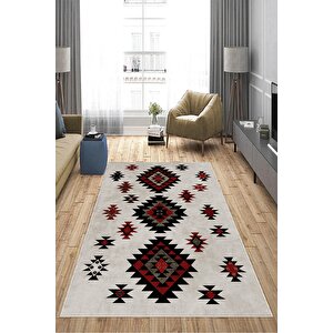 Makinede Yıkanabilir Leke Tutmaz  kırmızı Deko Deri Kaymaz Taban Modern Salon Saçaksız Halı A133 100x200 cm