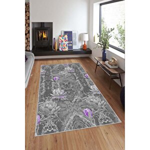 Makinede Yıkanabilir Leke Tutmaz  mor Deko Deri Kaymaz Taban Vintage Salon Saçaksız Halı A137 120x180 cm