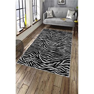 Makinede Yıkanabilir Leke Tutmaz  siyah Pvc Deri Kaymaz Taban Tasarım Salon Saçaksız Halı A260-1 120x180 cm