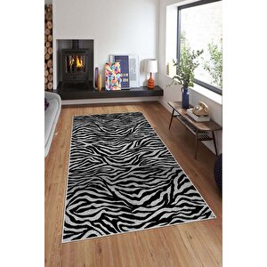 Makinede Yıkanabilir Leke Tutmaz  siyah Pvc Deri Kaymaz Taban Tasarım Salon Saçaksız Halı A260-1 120x180 cm