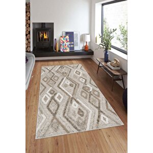 Makinede Yıkanabilir Leke Tutmaz  kahverengi Deko Deri Kaymaz Taban Etnik Salon Saçaksız Halı A276 200x300 cm
