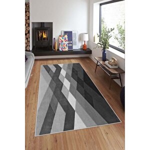 Makinede Yıkanabilir Leke Tutmaz  gri Deko Deri Kaymaz Taban Modern Salon Saçaksız Halı A185 80x200 cm