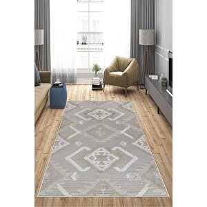 Makinede Yıkanabilir Leke Tutmaz  vizon Deko Deri Kaymaz Taban Etnik Salon Saçaksız Halı A290