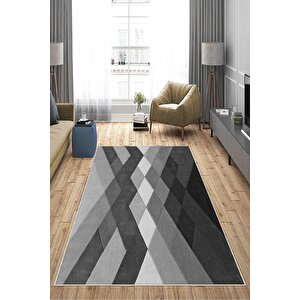 Makinede Yıkanabilir Leke Tutmaz  gri Deko Deri Kaymaz Taban Modern Salon Saçaksız Halı A185