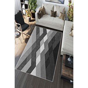 Makinede Yıkanabilir Leke Tutmaz  gri Deko Deri Kaymaz Taban Modern Salon Saçaksız Halı A185