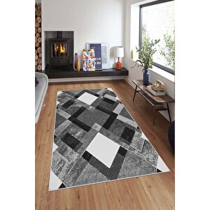 Makinede Yıkanabilir Leke Tutmaz  gri Deko Deri Kaymaz Taban Modern Salon Saçaksız Halı A230 80x200 cm