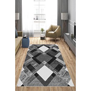 Makinede Yıkanabilir Leke Tutmaz  gri Deko Deri Kaymaz Taban Modern Salon Saçaksız Halı A230