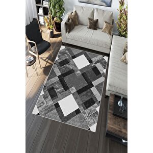 Makinede Yıkanabilir Leke Tutmaz  gri Deko Deri Kaymaz Taban Modern Salon Saçaksız Halı A230