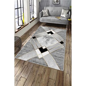 Makinede Yıkanabilir Leke Tutmaz  gri Deko Deri Kaymaz Taban Simetrik Salon Saçaksız Halı A242 80x300 cm