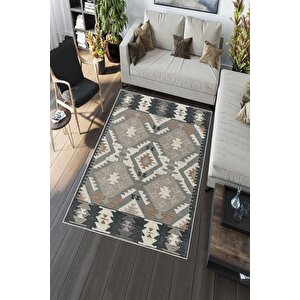 Makinede Yıkanabilir Leke Tutmaz  multi Deko Deri Kaymaz Taban Etnik Salon Saçaksız Halı A272