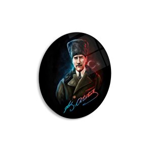 Atatürk Yuvarlak Cam Tablo | Hediyelik, Dekoratif, Ofis, Mutfak 30x30 cm