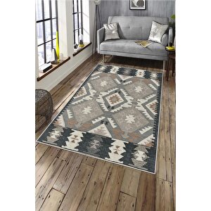 Makinede Yıkanabilir Leke Tutmaz  multi Deko Deri Kaymaz Taban Etnik Salon Saçaksız Halı A272 160x230 cm