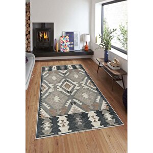 Makinede Yıkanabilir Leke Tutmaz  multi Deko Deri Kaymaz Taban Etnik Salon Saçaksız Halı A272 160x230 cm